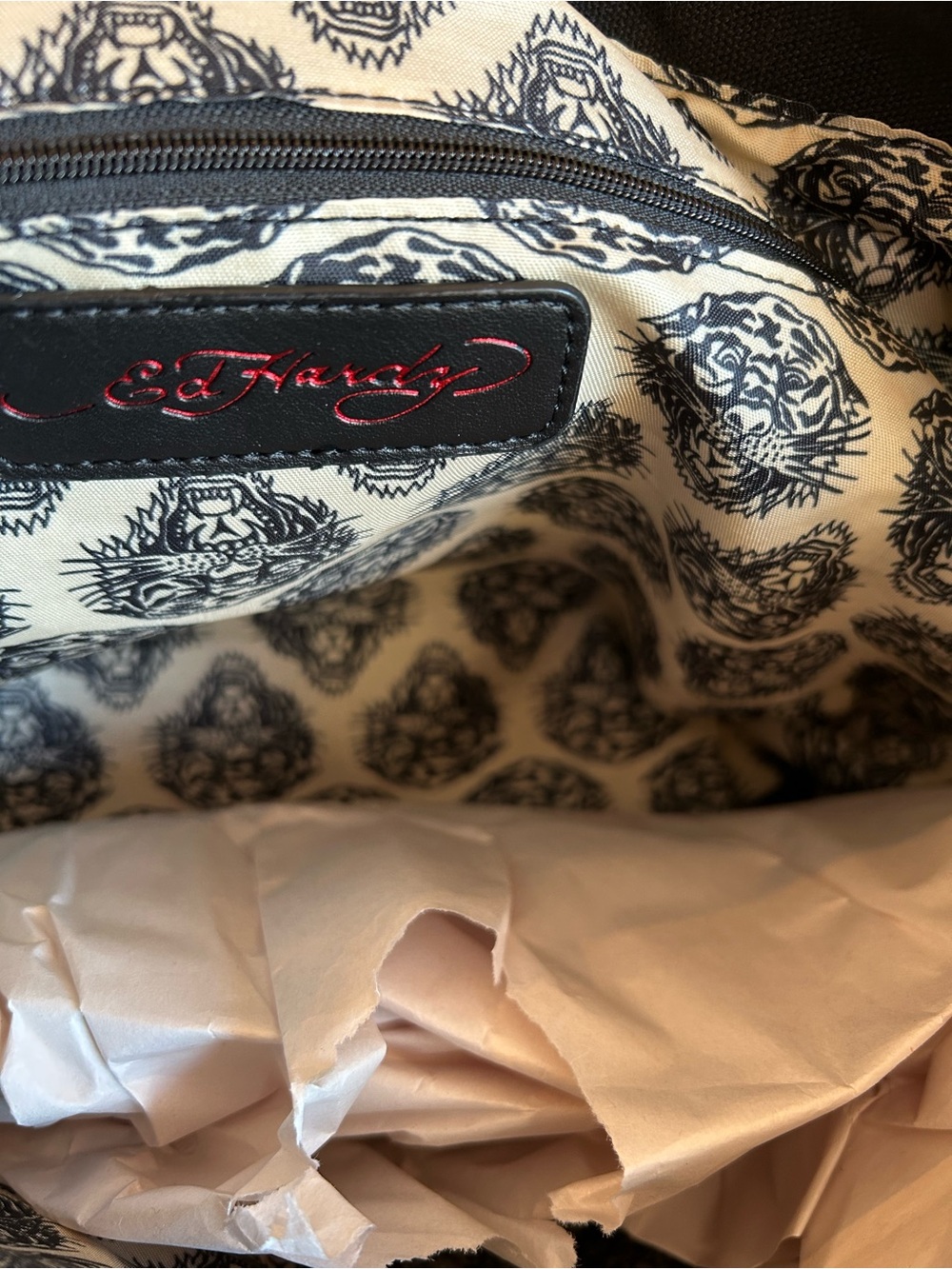 Ed Hardy Leopard Print Pink Skull Tote Bag - Picture 4 of 7